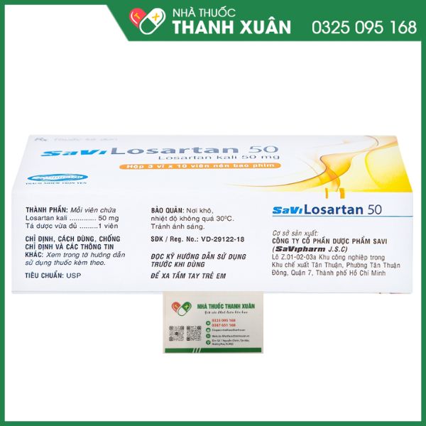 Savi Losartan 50 trị tăng huyết áp nguyên phát (3 vỉ x 10 viên)